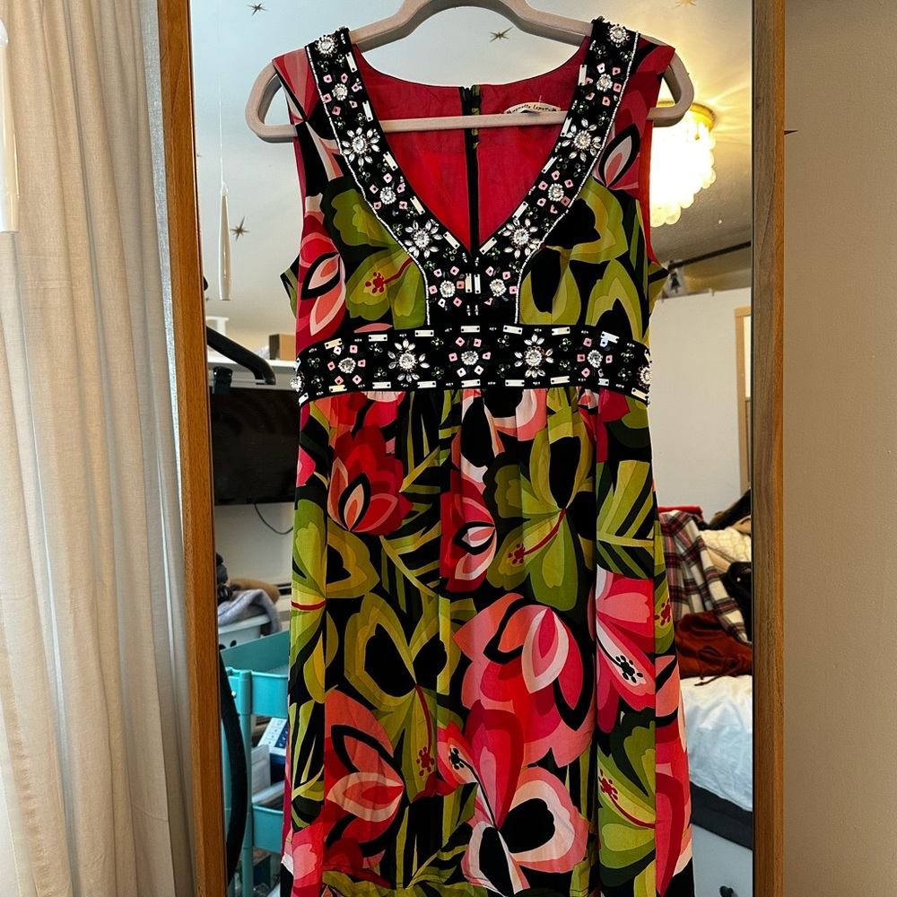 Nanette Lepore Pink&Green “Mamma Don’t Lie”Dress 100 silk - as seen on ICarley